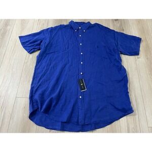 Polo Ralph Lauren Solid Blue Linen Short Sleeve Shirt Men's size 2XLT